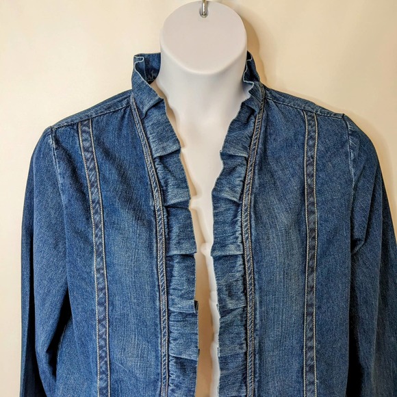 Westbound Blue Denim Ruffled Long Sleeve Jacket Women's Size L - Picture 4 of 7
